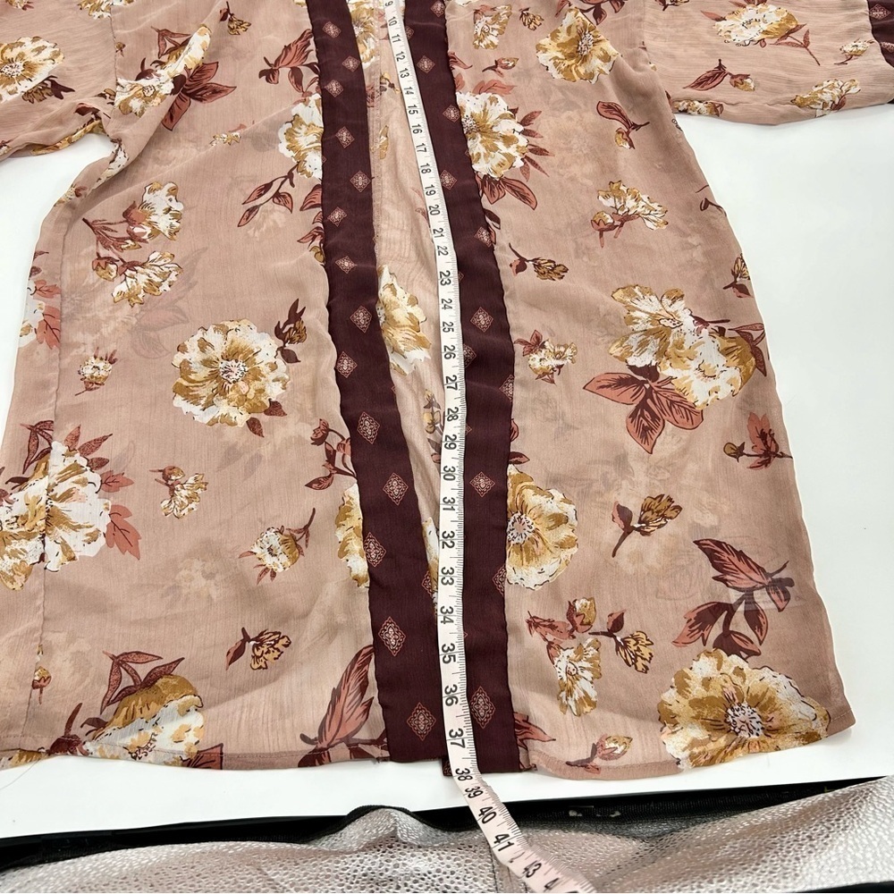 Xhilaration Y2K Sheer‎ Whimsigoth Floral Burgundy Neutral Midi Romantic Kimono S - Picture 4 of 8